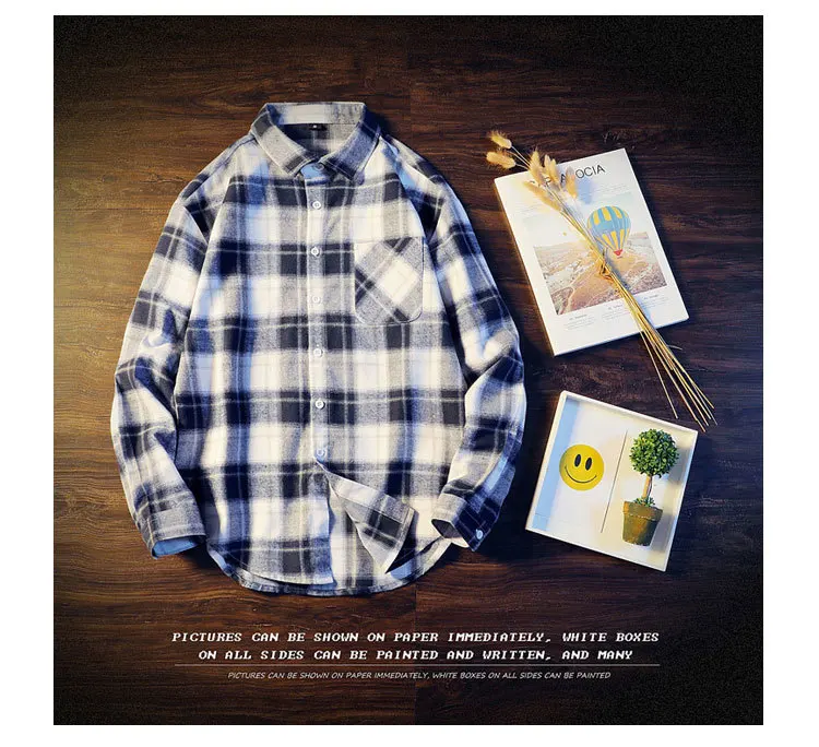 Men's Casual Plaid Dress Shirts Long Sleeve Urban Streetwear Casual Button Up Shirt For Male Large-Scale Plaid Pocket Top CS08 (8)
