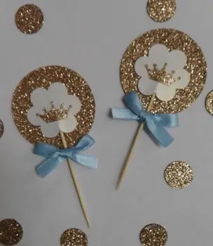 

Glitter prince boy crown children birthday cupcake toppers Food Picks Wedding baby shower kidsParty cake decorations