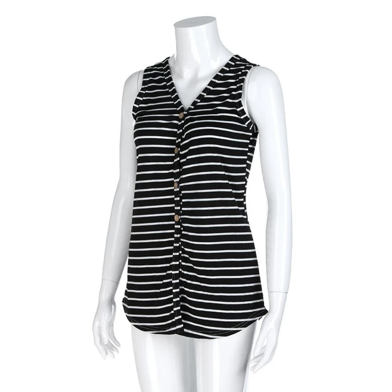 Casual Top Women Sexy V Neck Striped Loose Vest Blouse Button Lace Up Long Tank Top Croptop Pullover Women Tops Plus Size S-3XL (7)