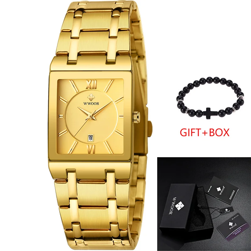 Price Gold Luxury Brand Mens Watches Business Watch Mens Military Quartz Square Watches Stainless Steel Strap Casual Wristwatch Gift