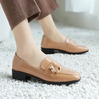 

2020 AME Black Apricot Women Loafers Flat Shoes Square Toe Low Heel Lady Shoes Woman Casual Shoes 11811ABX2161