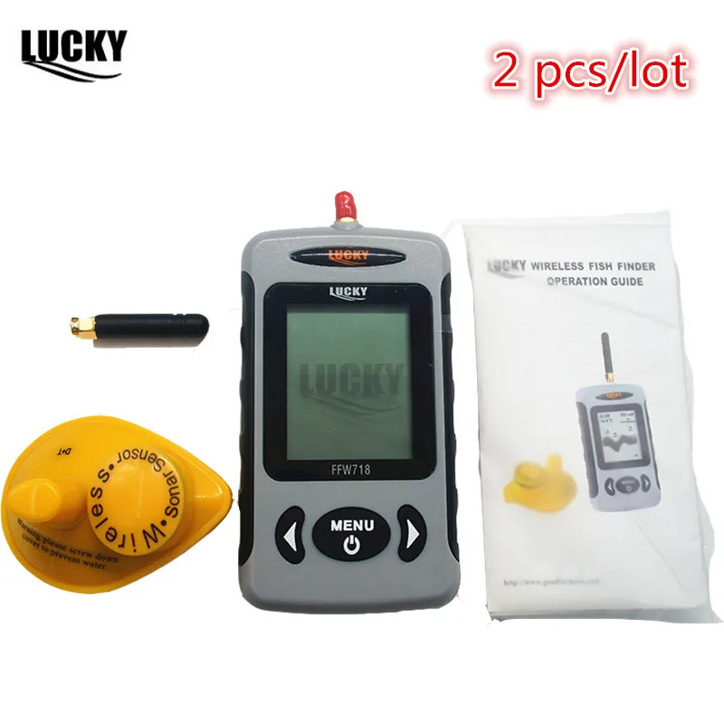 

2pcs/lot Lucky Fish Finder Sounder Wireless Sonar Fishing Deeper Depth Probe FFW718 Detector Radar with Russian instructions #B0
