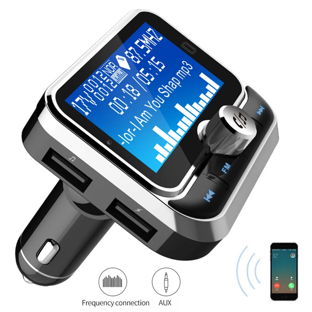 

Dual USB Car Charger with FM Transmitter Bluetooth Handsfree FM Modulator Phone Charger For iPnone Xiaomi Huawei 1.8inch Screen