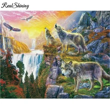REALSHINING DIY, полная, алмазная вышивка, семья волка, фото на заказ, алмазная живопись, вышивка крестиком, 3D, Алмазная мозаика, декор FS1297