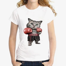 3D Boxing Cat Printing T Shirts Straight Round O Neck Short-sleeved Women Female Cotton Fabric Sport T-shirt 3D Boxing Cat Printing T Shirts Straight Round O Neck Short-sleeved Women Female Cotton Fabric Sport T-shirt