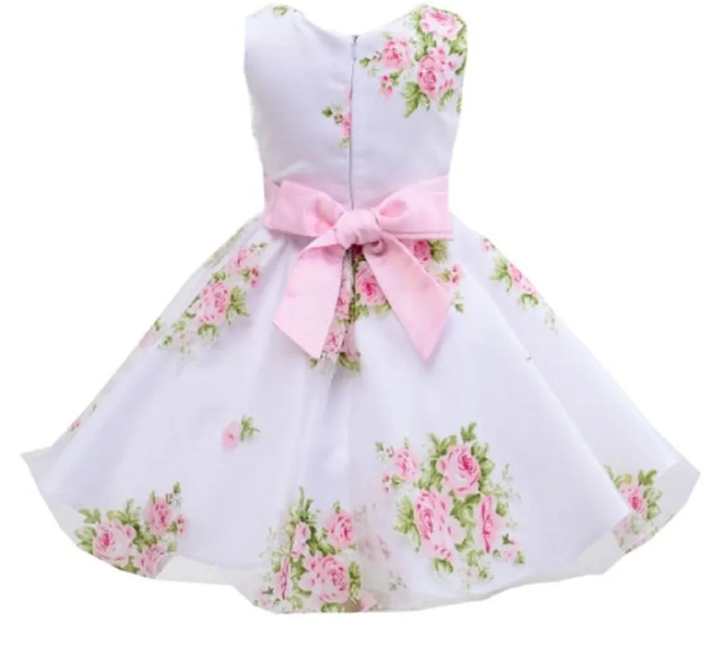 Новое Стильное летнее платье с цветочным принтом для маленьких девочек на свадьбу, праздничное платье с бантом для девочек возрастом от 2 до 8 лет, LM008