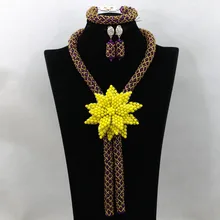 Фиолетовый комплект украшений в африканском стиле наборы бусы золотые гранулы Кристалл косы свадебное ожерелье набор большой цветок WA648