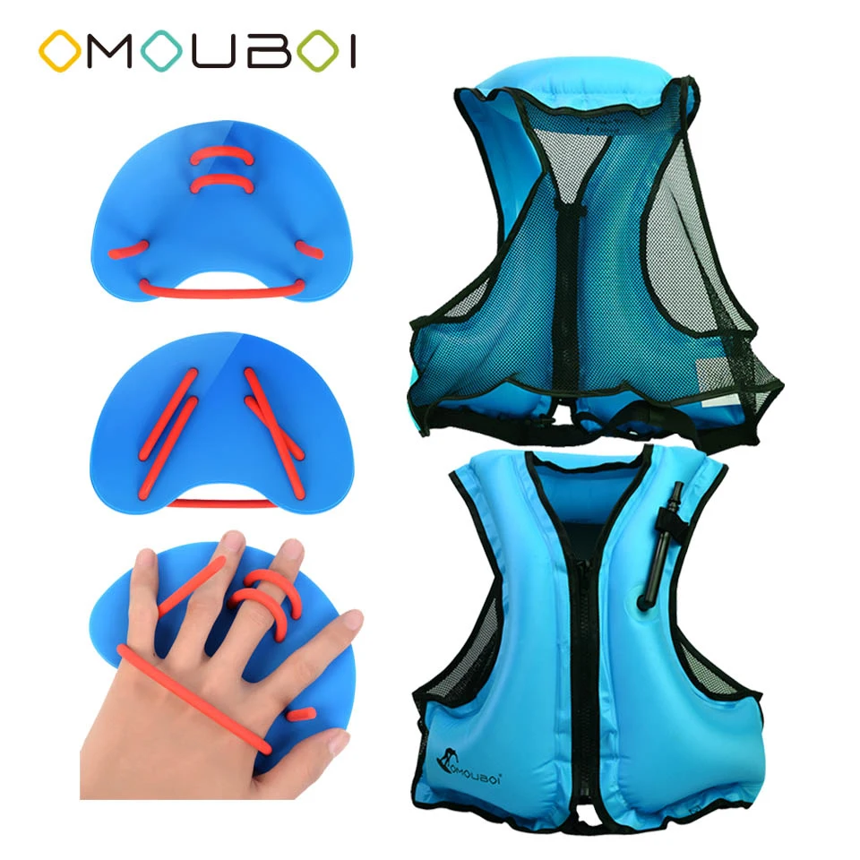 OMOUBOI Adult Water Skiing Security Blue Life Vest Inflatable Swim