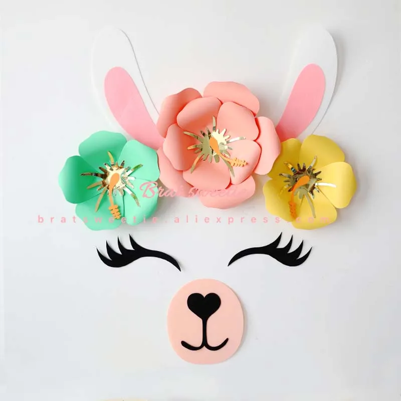 Kitty Party DIY Fake Paper Flower Artificial Flowers Set for Rabbit Cat Flamingo Birthday Wall Wedding Decoration Party Supplies - Цвет: llama set 3