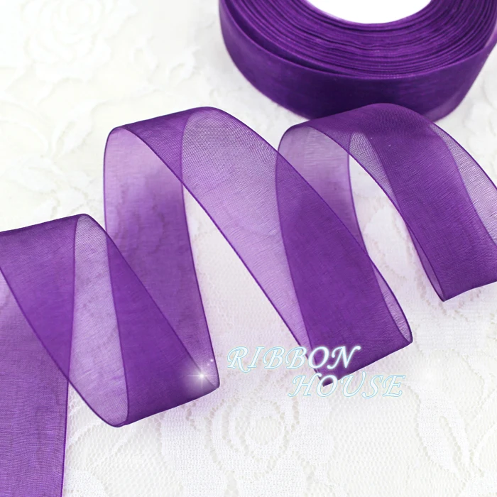 (50 yards/roll) 1''(25mm) Deep purple organza ribbons wholesale gift