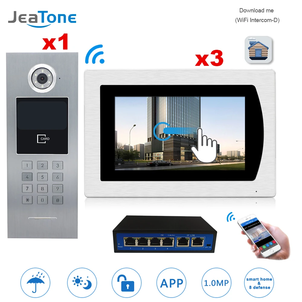 7''WIFI Video Door Phone IP Doorbell Intercom Touch Screen for Building Access Control System 1 to 3 Password/IC Card/iOS Phone 7''WIFI Video Door Phone IP Doorbell Intercom Touch Screen for Building Access Control System 1 to 3 Password/IC Card/iOS Phone