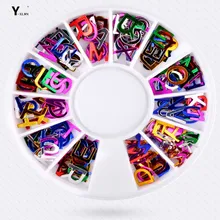 Y-XLWN ногтей Цвет образный Алфавит ювелирные изделия диск ногтей ювелирные изделия 12 упак. наклейки ногтей ювелирные изделия