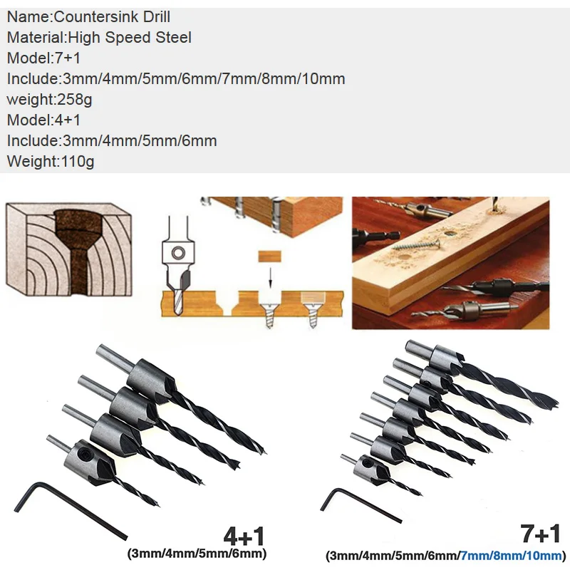 7 шт. 3 мм-10 мм HSS 5 Флейта Зенковка сверло набор столярные сверла деревообрабатывающие фаски концевые фрезерные отверстия Дерево