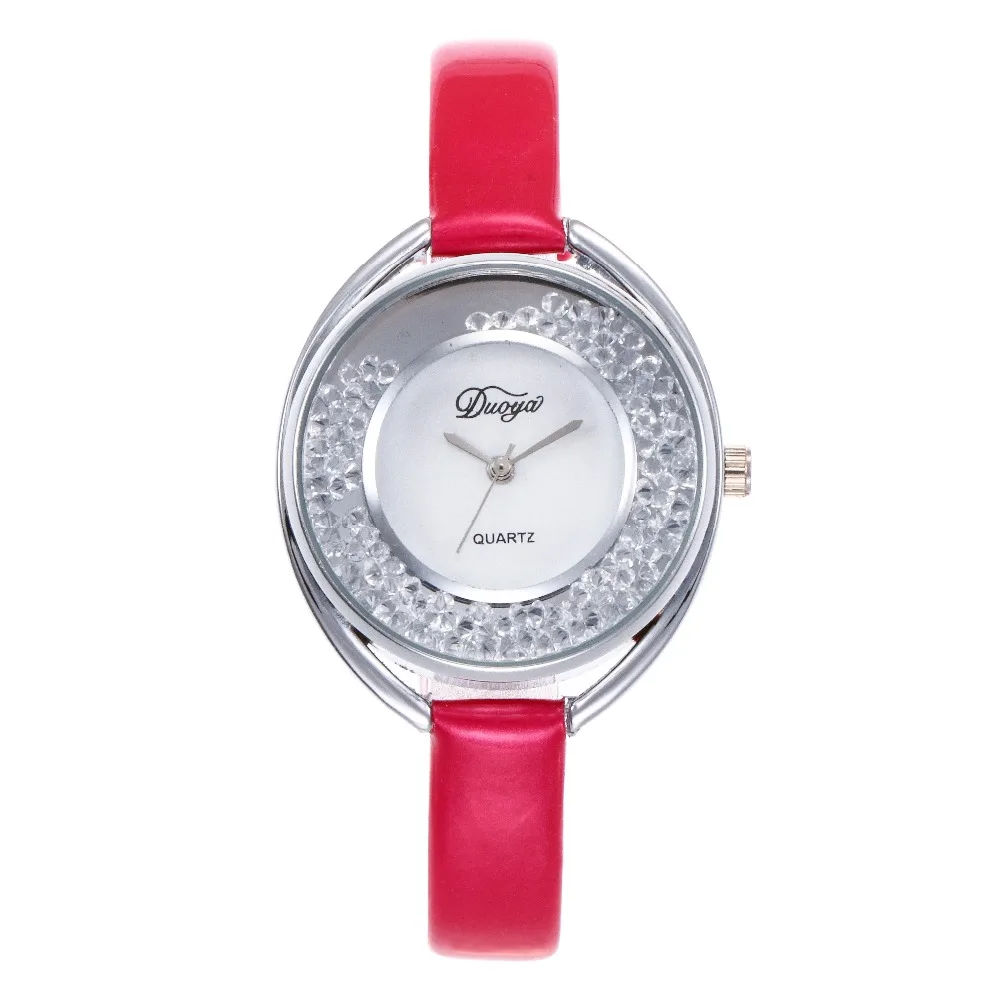 Модные часы Для женщин Кожаные модельные туфли часы Премиум скользящий Кристалл кварцевые наручные часы Relogio Feminino montre femme