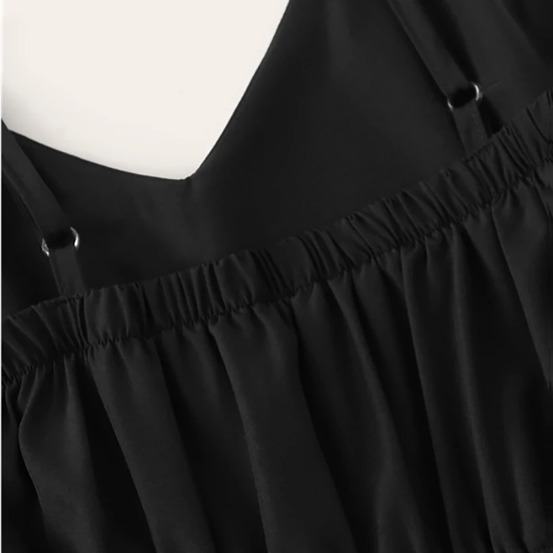 ROMWE контраст с завязками сбоку со средней талией Cami черный повседневный комбинезон для женщин регулируемые бретельки летние комбинезоны
