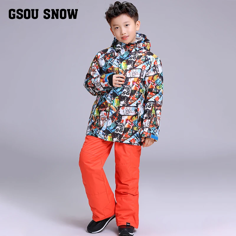 Gsou الثلوج الاطفال الرياضة ارتداء بدلة تزلج يندبروف ماء التزلج على الجليد سترات + بانت ملابس الأطفال السوبر الدافئة مقنعين Gsou الثلوج الاطفال الرياضة ارتداء بدلة تزلج يندبروف ماء التزلج على الجليد سترات + بانت ملابس الأطفال السوبر الدافئة مقنعين
