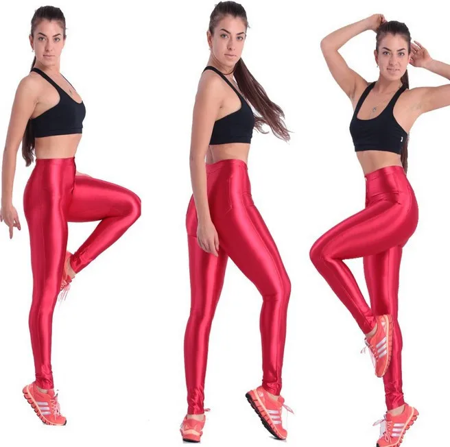 Женская мода размера плюс XL брендовые новые яркие цвета с высокой талией блестящие танцевальные брюки в стиле диско Американский Карандаш Тренировочные штаны