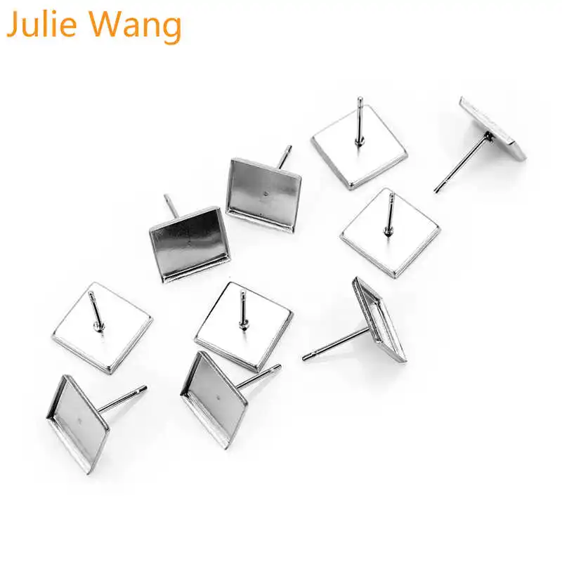 Julie Wang 50 шт. из нержавеющей стали 10 мм квадратная серьга на основе кабошона настройки пустые сережки-оправы ювелирные изделия делая аксессуар