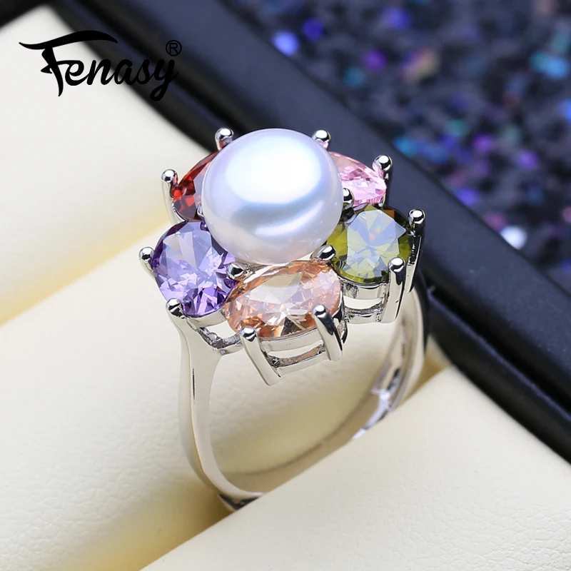 

FENASY Natural Freshwater Pearl Rings For Women 925 Sterling Silver Ruby Jewelry Female Bohemian Colorful Female Rings