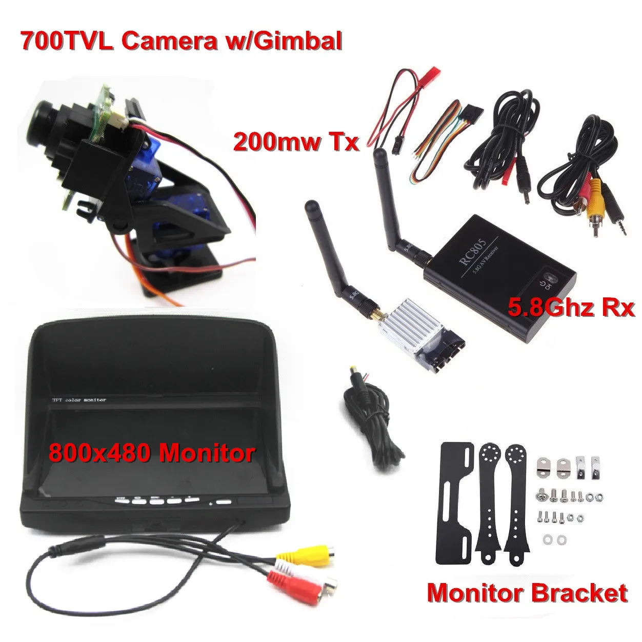Система FPV Combo 5 8 ГГц 700TVL камера с карданным подвесом Rx и 200 МВт Tx 800x480 монитор для
