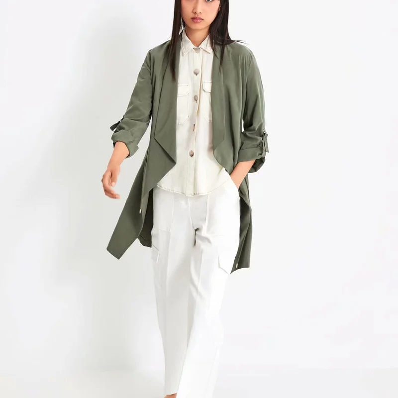 

Za Women's Clothing 2019 Autumn New ArmyGreen Long Sleeve Casual Coat Trench CW9262