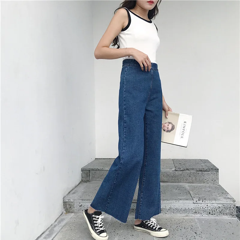 SWYIVY Woman Jeans Flare Pants Wide Leg Trousers Autumn New Female Cotton Denim Pants High Waist Tassel Ankle Length Woman Jeans