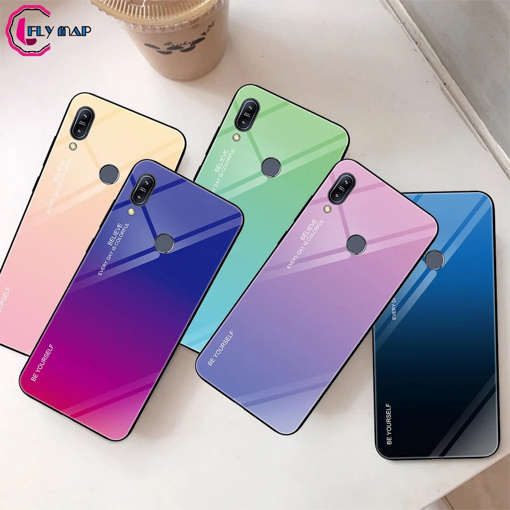 

Gradient Aurora Case for ASUS ZenFone Max Pro (M1) ZB601KL ZB602KL Tempered Glass Back Case for ASUS X00TD Colorful Cover Shell