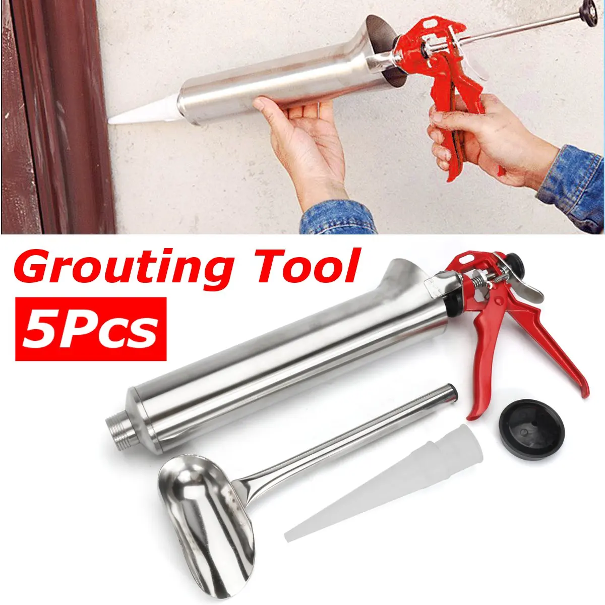 

Stainless Steel Mortar Pointing Grouting Sprayer Applicator Tile Brick Stone Tool with Stainless Steel Scoop Plastic Nozzle