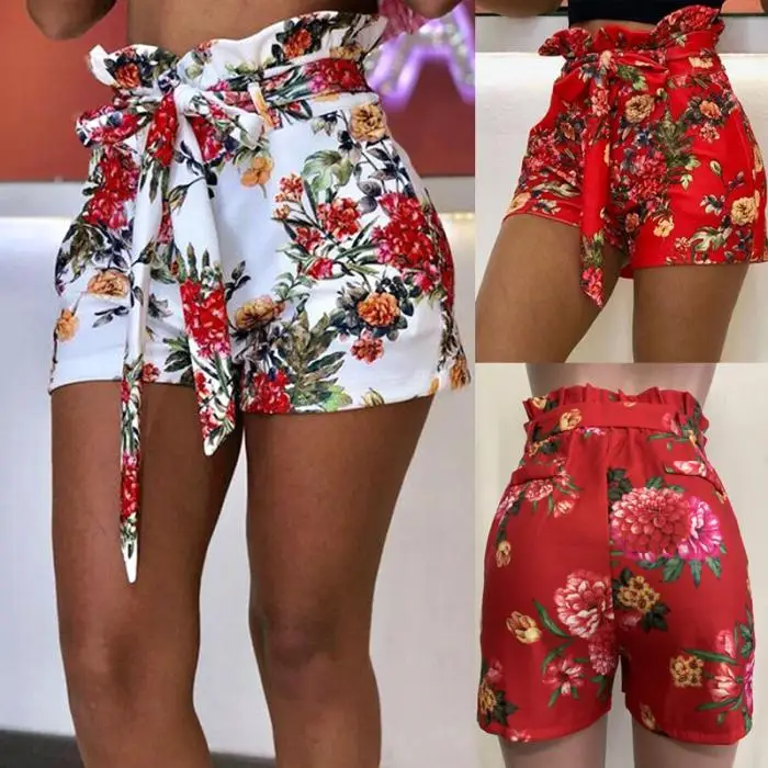 Женские летние шорты Foral стильная Высокая талия с поясом шорты, короткие штаны H9