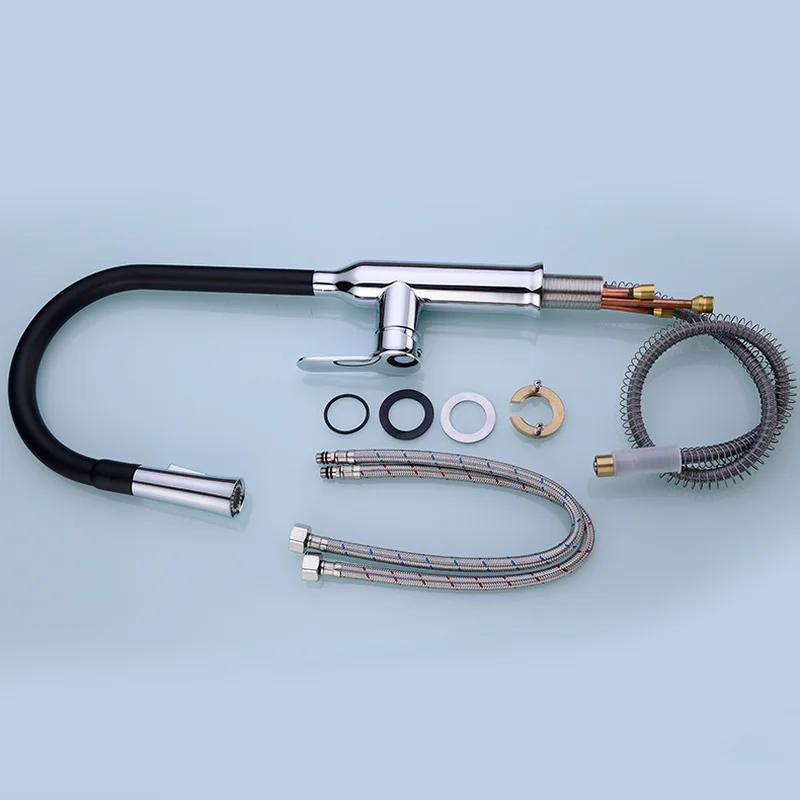 Pulling tap all copper chrome-plated dumb black kitchen faucet washing basin sink cold and hot mixed faucet universal rotation Pulling tap all copper chrome-plated dumb black kitchen faucet washing basin sink cold and hot mixed faucet universal rotation