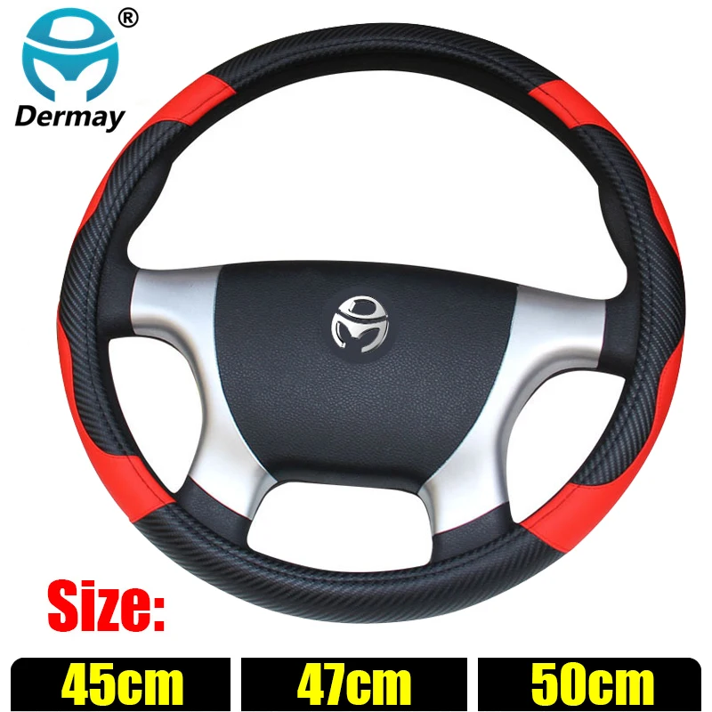 

DERMAY 2019 New Car Steering Wheel Cover Size 45cm 47cm 50cm Carbon Fibre+Faux Leather for Car Bus Truck Boat Free Shipping
