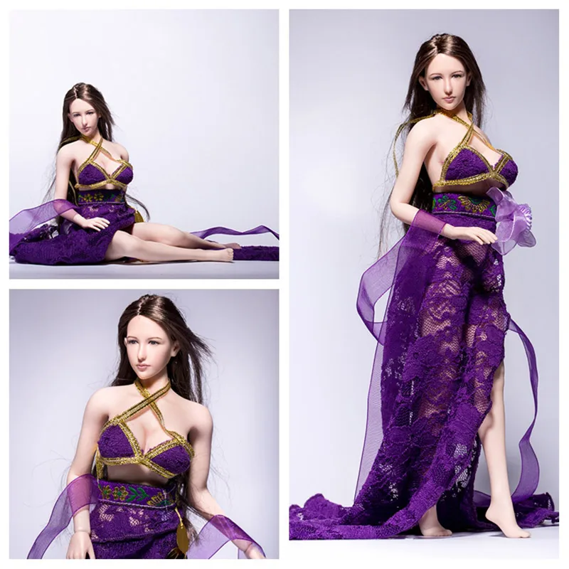 Танцор сексуальное платье с разрезами фиолетовые цветы 1/6 соотношение одежда 1" Phicen Коллекционная Фигурка приложение