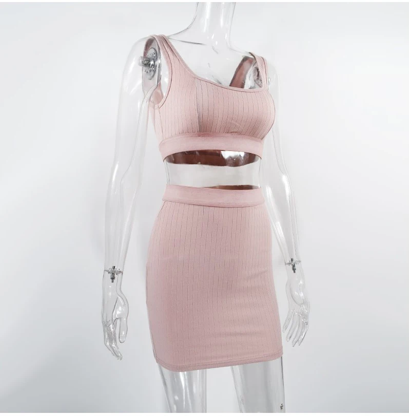 NewAsia розовый ребристый сексуальный комплект из двух предметов, одинаковые комплекты, Женский комплект 2 шт. комплект: укороченный топ и юбка, зимние комплекты одежды из двух предметов