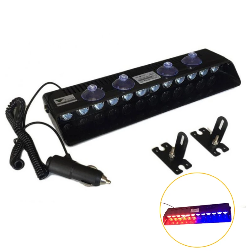 

12 LED Dash Strobe Fog Flash Emergency Warning Lights Visor Deck Dash Lamp with 4 Suction Cups Coaster
