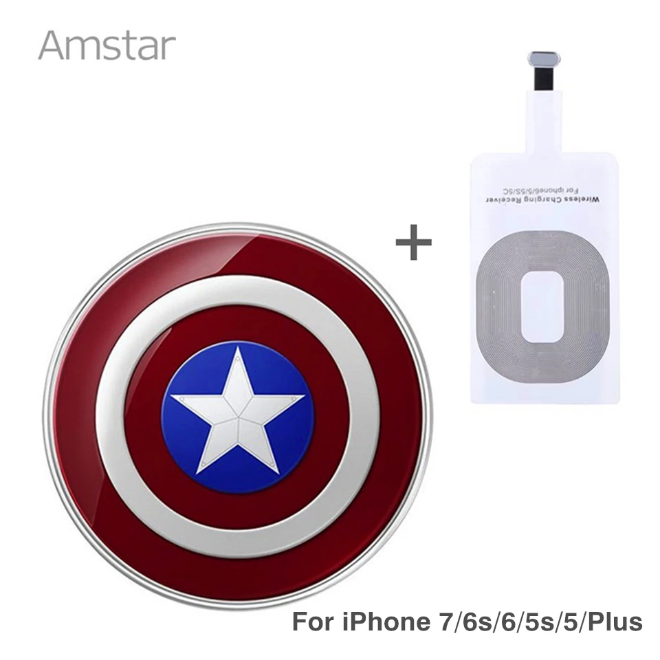 Qi Wireless Charger with Captain America Universal Wireless Charger Receiver Pad Coil for iphone 7 6Plus