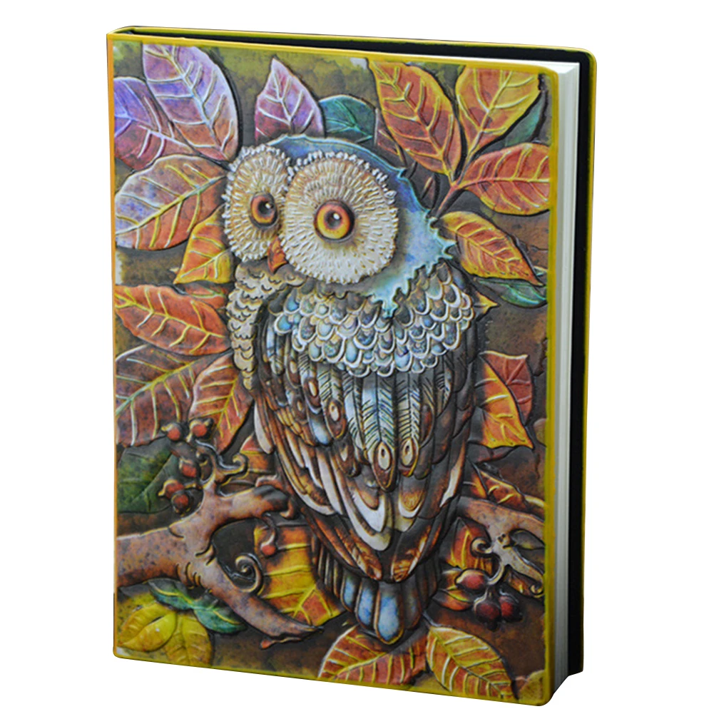 

A5 Writing Birthday Vintage Gift Hardcover Travel Journal 3D Owl Lined Pages Retro Notebook Handmade Embossed PU Leather Diary