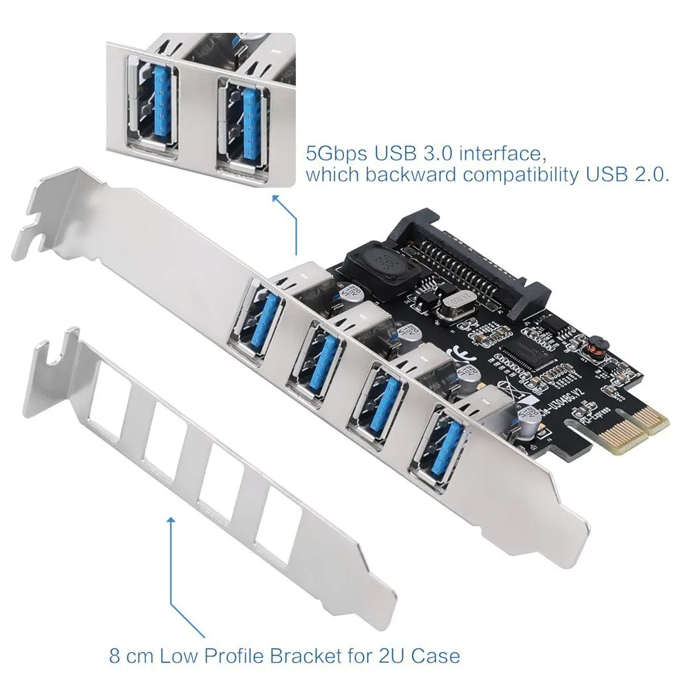 4 порта USB 3,0 для PCI Express карта расширения USB 3,0 PCI-e контроллер концентратор для настольного ПК с 8 см Низкий кронштейн
