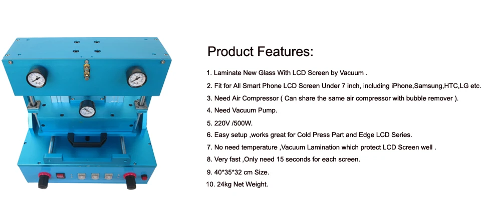 OCA vacuum laminator for under 7 inch smart phone cracked glass refurbishment jiutu (1)