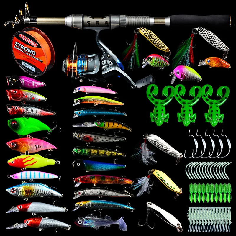 Telescopic Fishing Rod Combo and Reel Full Kit Spinning Fishing Reel Gear Pole Set 100M Fishing Line Lures Hooks Jig Head