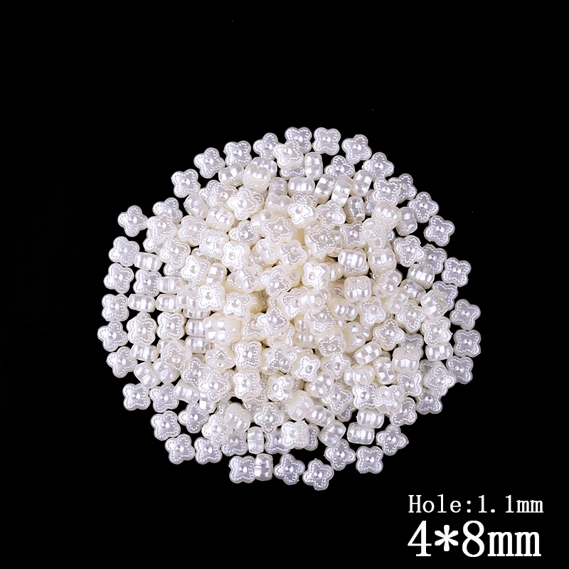 

350pcs/Lot 4*8mm Small Four Leaf Flowers Handmade DIY Beaded Wholesale Imitations Pearl Charm Hole Beads For Kids Jewelry Making
