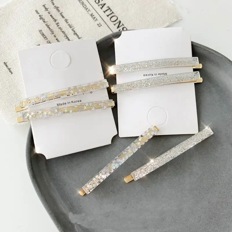 

2019 Korea Romantic Transparent Silver Color Star Acrylic Barrettes For Women Hair Accessories Acetic Acid Resin Hair Clips 2pcs