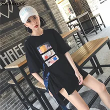 Футболки женские свободные принтованные Harajuku негабаритная футболка для отдыха Длинные шикарные универсальные хип-хоп BF студенческие О-образным вырезом Модные женские топы