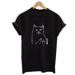 Harajuku стиль средний палец карман кошка майка смешно графический принт футболки уйти с коротким рукавом Hispter футболку возглавляет футболка с