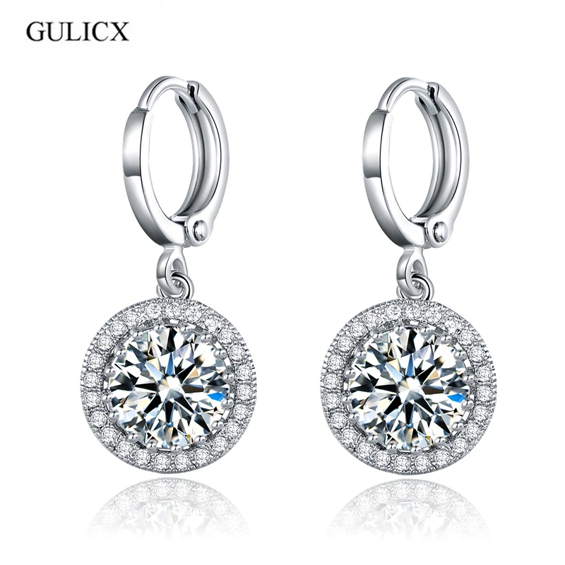 Женские Висячие серьги белого и золотого цвета с белым кристаллом фианитом