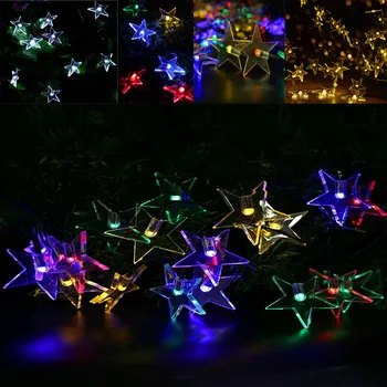 

New Solar Powered 6M 20LED 3D Night Sky Five-pointed Star Fairy Light String Garden Lawn Porch yard Christmas Tree Holiday Decor