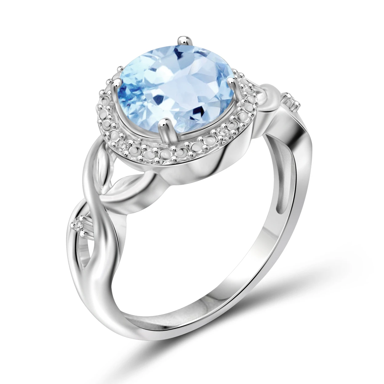 JewelonFire 2 1/3 Carat T.G.W. Sky Blue Topaz and White Diamond Accent Sterling Silver Twisted Shank Ring (1)