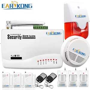 433 МГц Беспроводная GSM сигнализация, для домашней охранной сигнализации, с дверью/инфракрасным детектором, детектором дыма, двойной антенной, - изображение