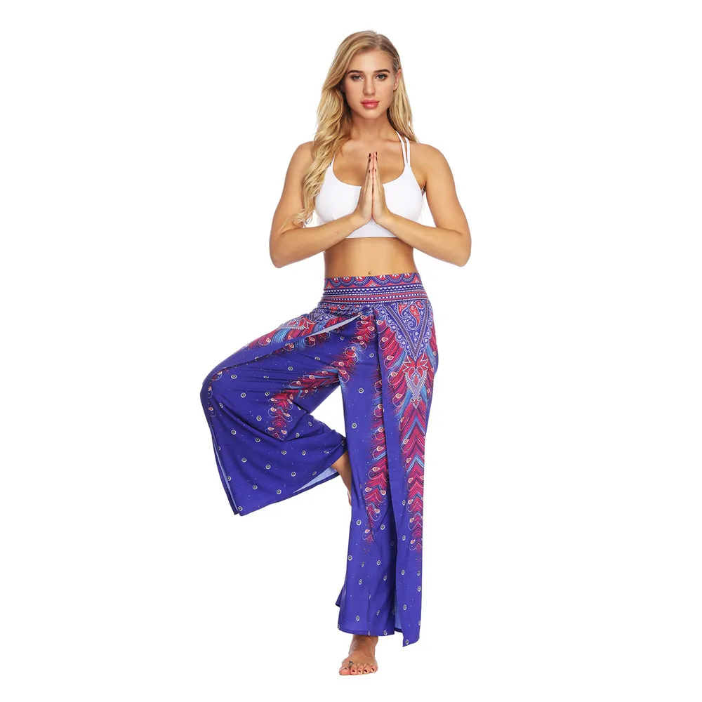 Women Casual Summer Loose Yoga Trousers Baggy Boho Aladdin Jumpsuit Harem Pants women leggings sport fitness - Цвет: Blue