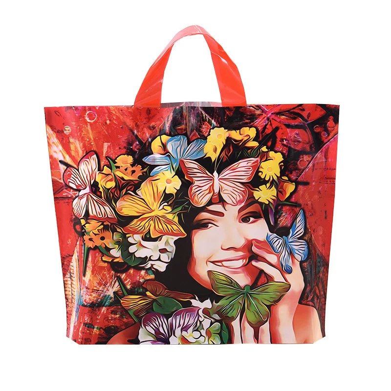 50pcs / Lot Red Plastic Gift Bag Boutique Carrier Shopping Wedding Bags