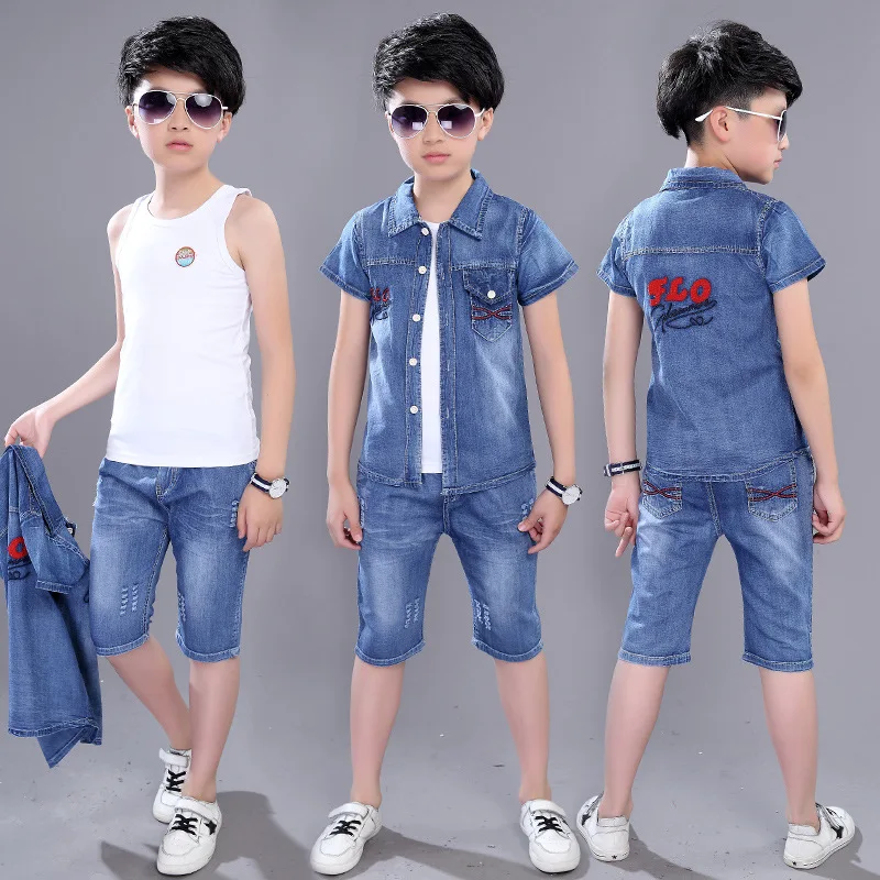 الأطفال لباس غير رسمي الرياضية الصبي الاطفال ملابس الأولاد القطن مرساة طباعة الرضع الملابس مجموعة الصيف قصيرة الأكمام الدنيم دعوى